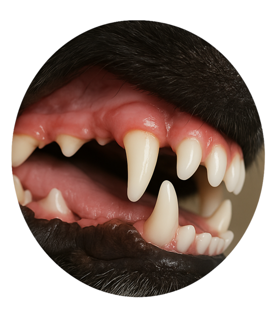 Dog teeth after using Nu3Paw Manna soft chews – visibly cleaner teeth, reduced plaque, and healthier gums